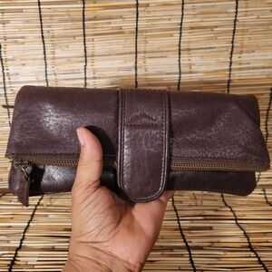 Latico Brown Full Grain Leather Women's Fold-over Clutch